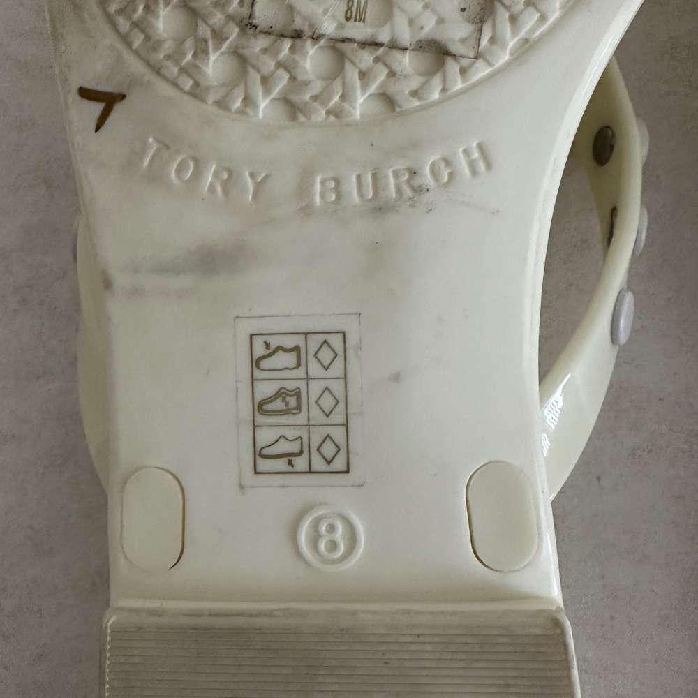 Tory Burch Studded Jelly Toe Post Sandals Size‎ 8 Ivory Resortwear Beach Logo - Picture 6 of 7